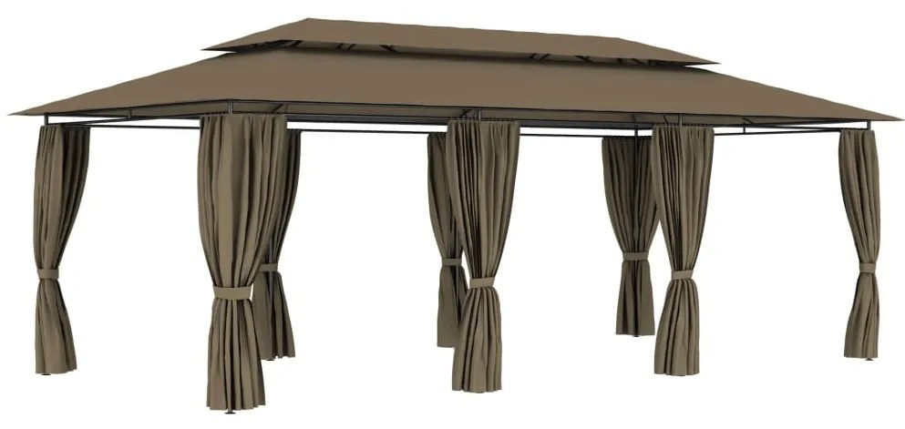 vidaXL Gazebo c/ cortinas 600x298x270 cm 180 g/m² cinzento-acastanhado