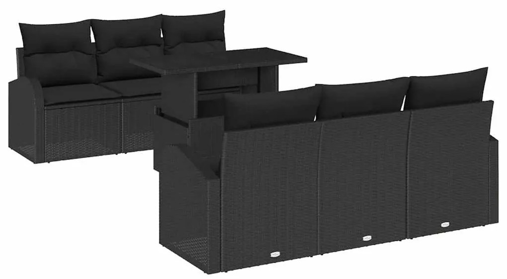 Conjunto de Sofás Jardim 7 Peças com Almofadas Preto Vime Poliéster
