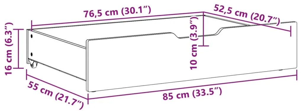 Gavetas para cama 2 pcs 85x55x16 cm pinho maciço castanho-mel