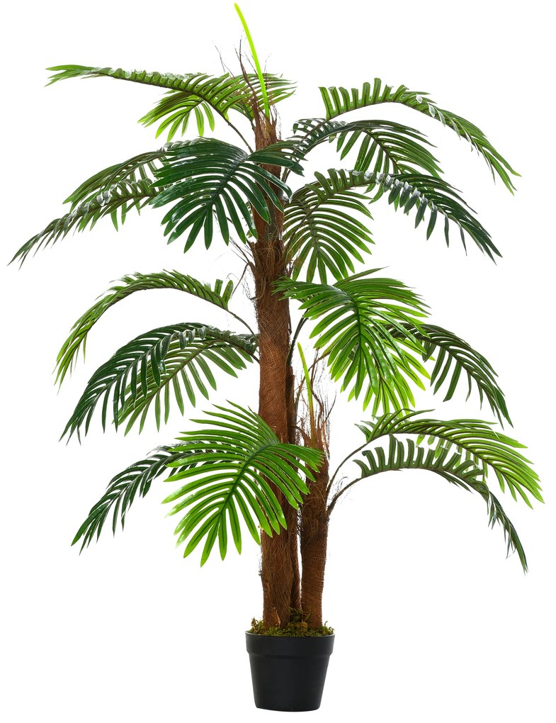 Outsunny Palmeira Artificial Planta Sintética de 120cm com Vaso 19 Folhas Realistas e 3 Troncos Decoração para Casa Escritório Verde | Aosom Portugal