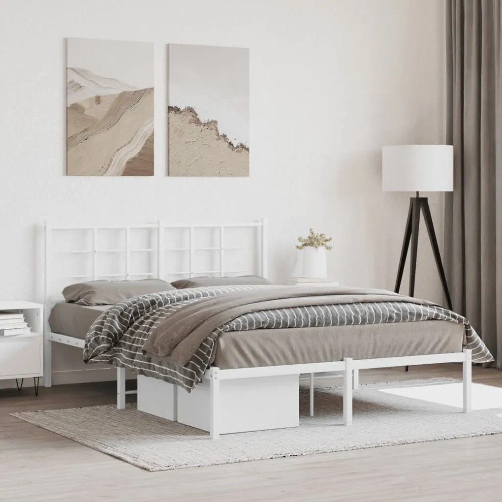 Estrutura de cama com cabeceira 140x200 cm metal branco