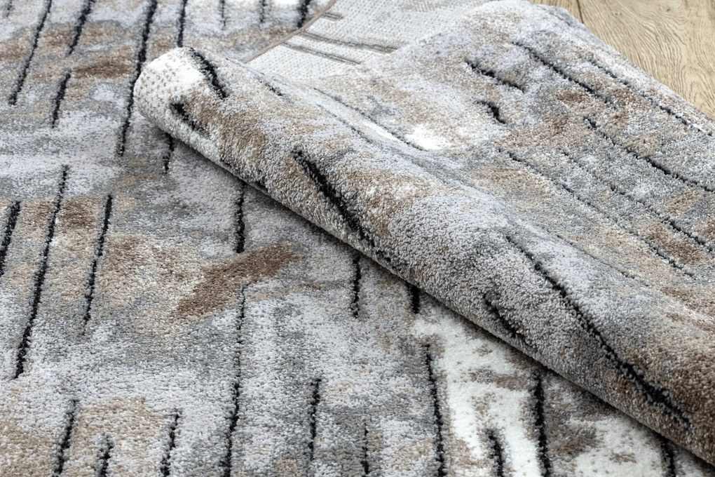 Tapete moderno COZY 8876 Rio - Structural dois níveis de lã castanho