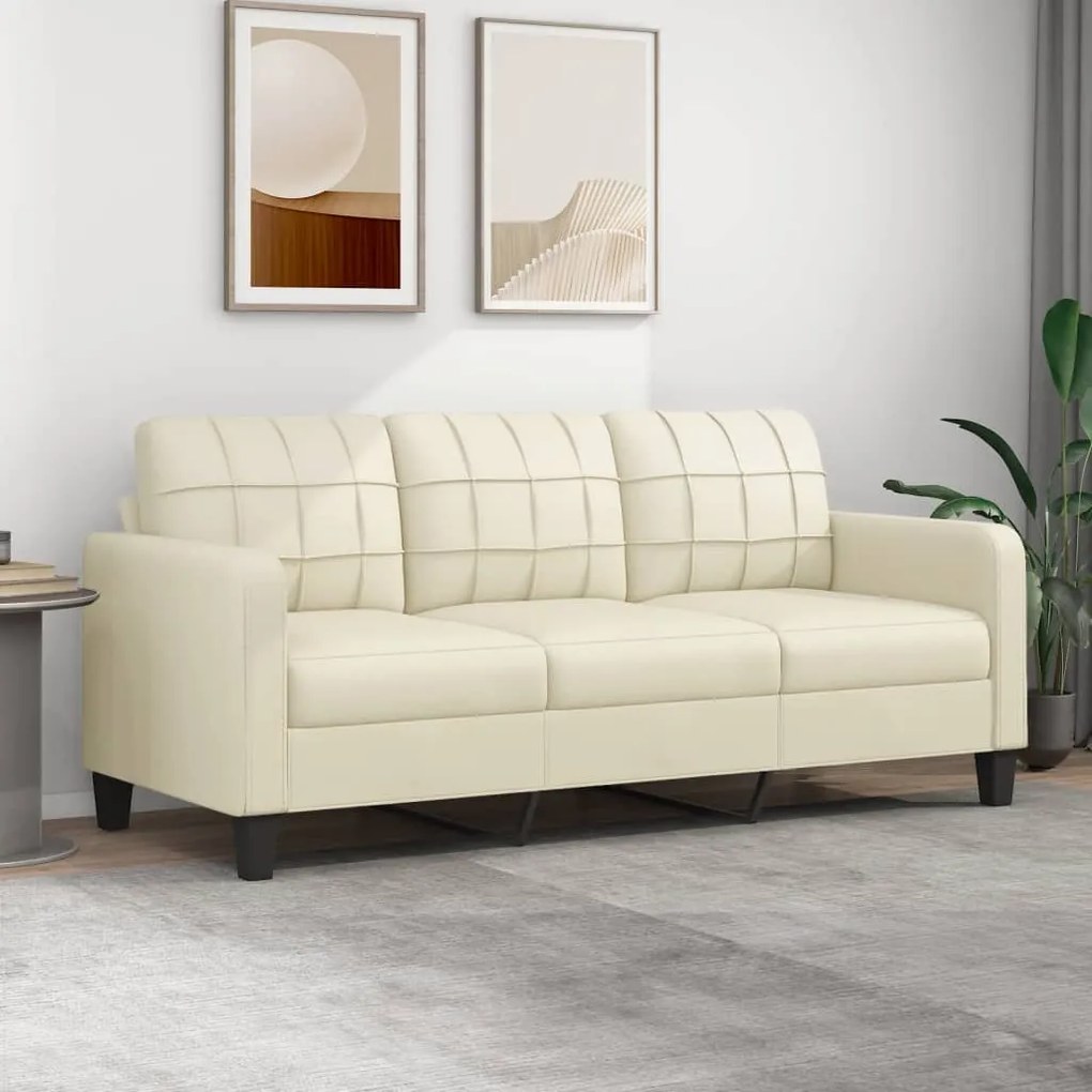 359123 vidaXL Sofá de 3 lugares 180 cm couro artificial cor creme