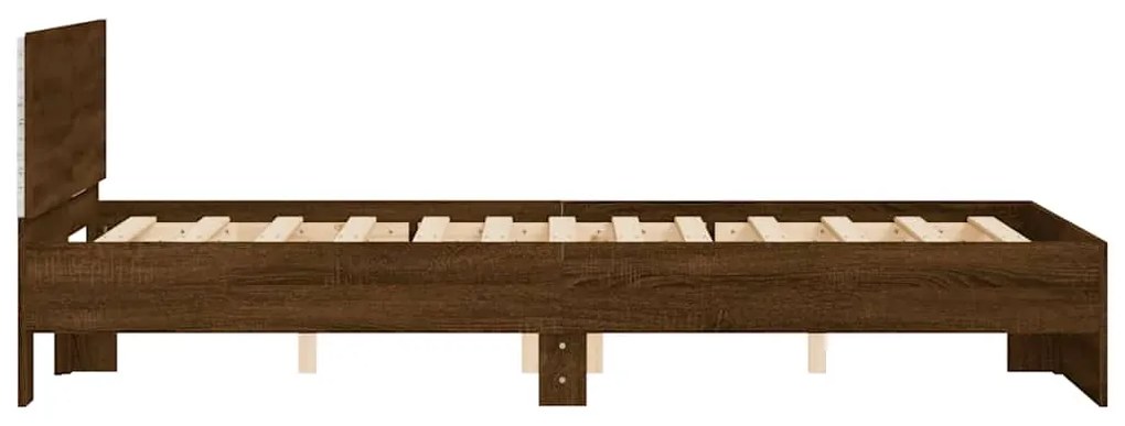 Estrutura cama cabeceira/luzes LED 135x190 cm carvalho castanho