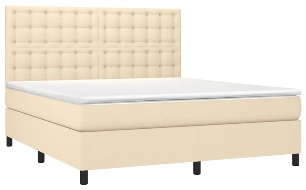 Cama box spring c/ colchão e LED 160x200 cm tecido cor creme