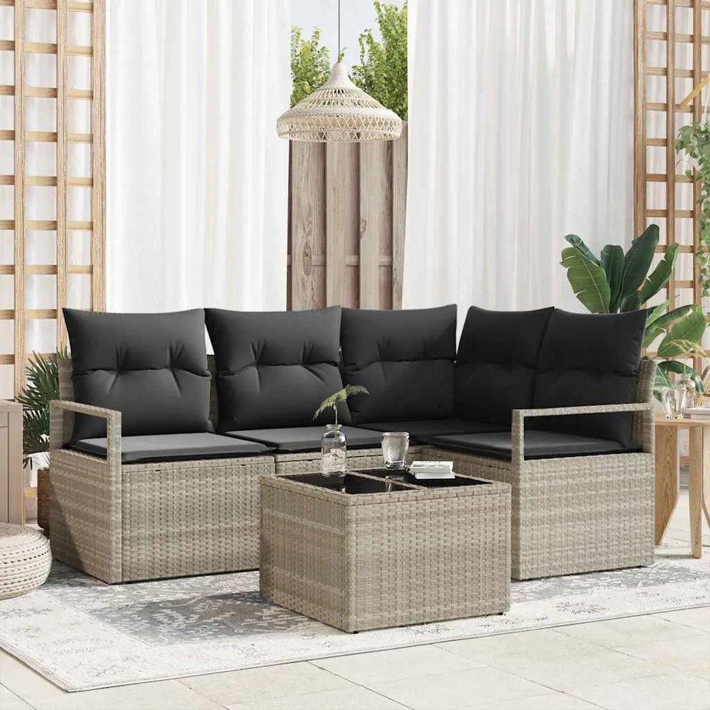 vidaXL Conjunto de Sofá de Jardim com 5 Peças e Almofadas em Rattan Sintético Cinza
