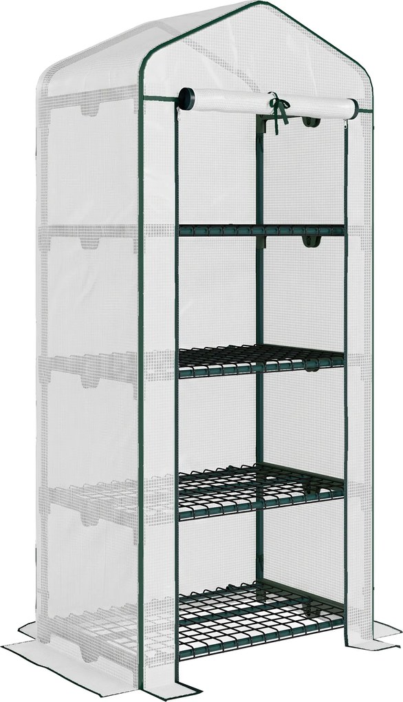Outsunny Estufa de Jardim com 4 Prateleiras e Cobertura de PE Estufa de Aço para Cultivo de Plantas Flores 70x50x160cm Branco | Aosom Portugal