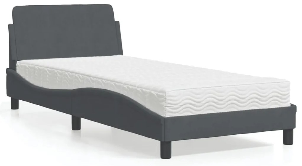 Cama com colchão 90x190 cm veludo cinzento-escuro