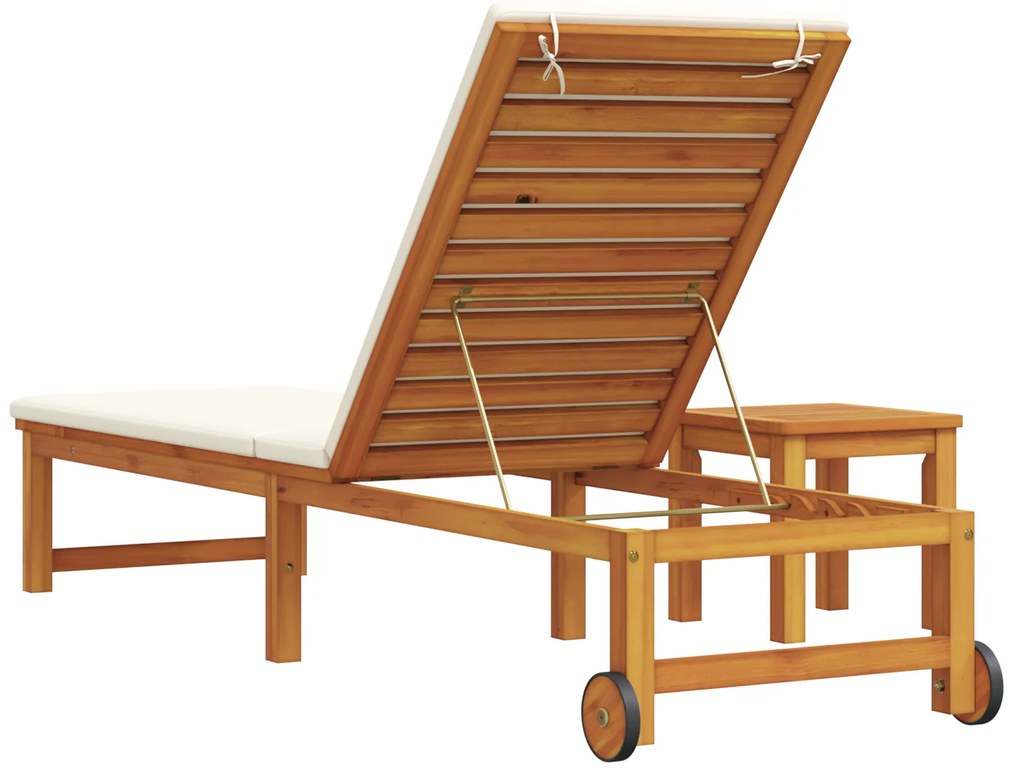 Espreguiçadeira com Mesa e Almofada de Madeira de Acácia