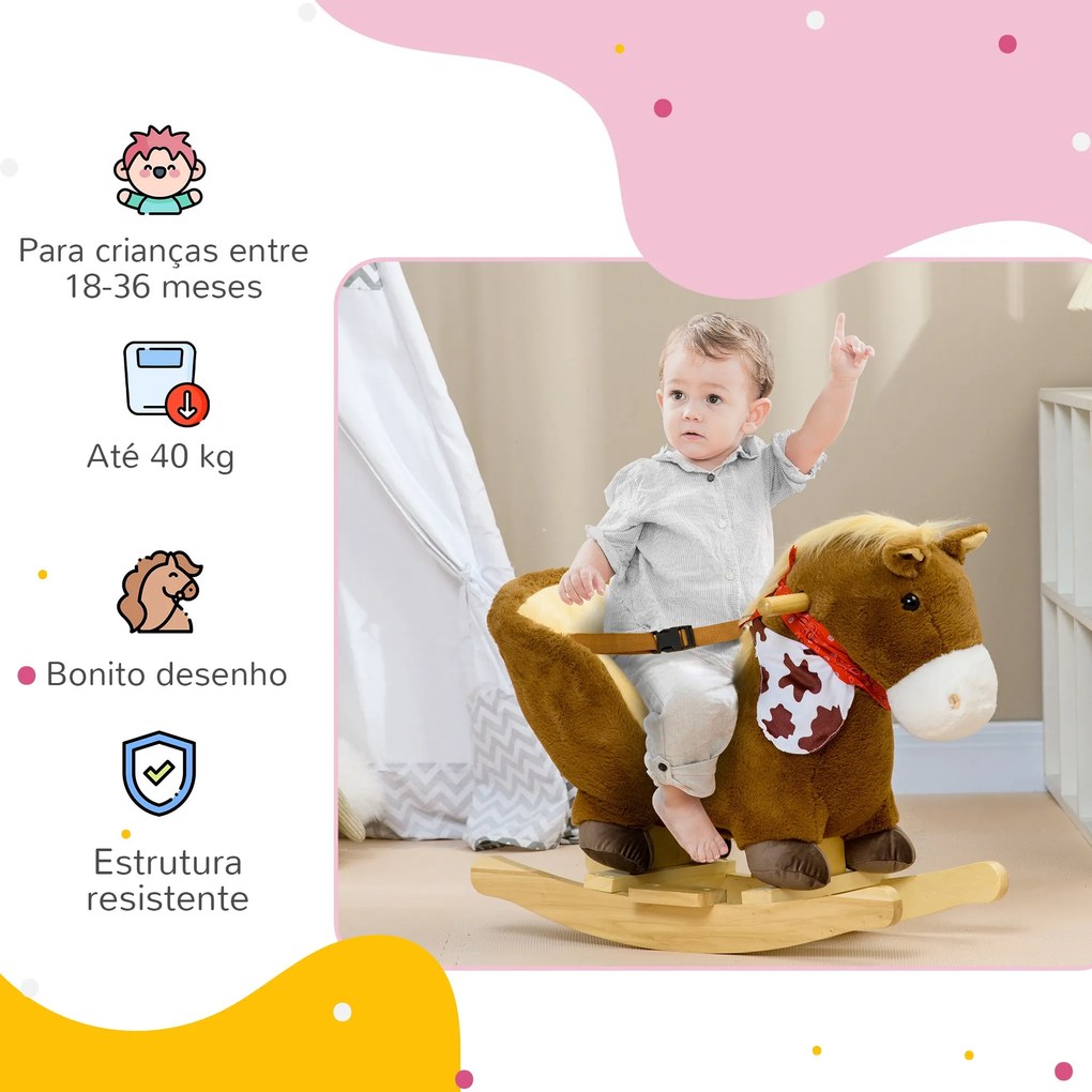 HOMCOM Cavalo Baloiço para Bebés 18-36 Meses Cavalo Baloiço com Sons C