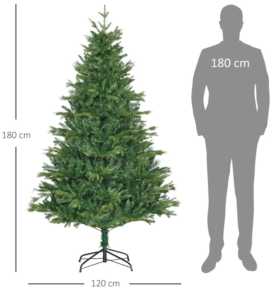 HOMCOM Árvore de Natal Artificial 180cm com 1443 Ramos Folhas de PVC Base Dobrável e Suporte Metálico Decoração de Natal para Interiores Verde