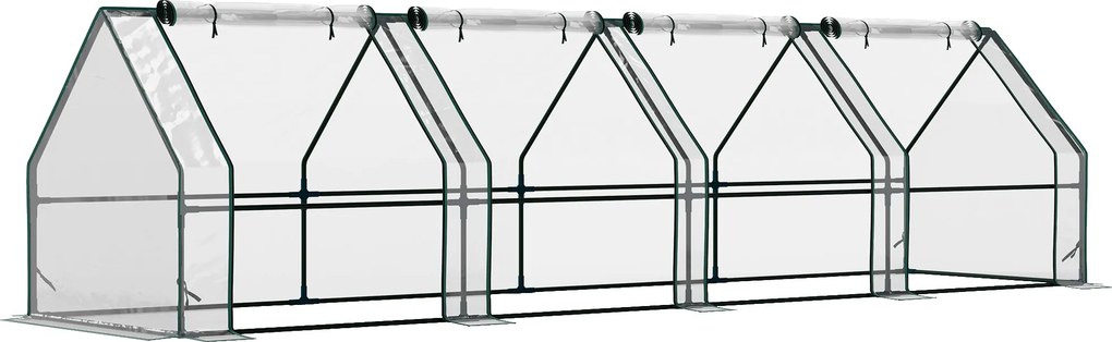 Outsunny Mini Estufa de Jardim mini estufa túnel 4 janelas com zíper enroláveis Aço PE 140 g/m² Anti-UV 360x90x90cm Transparente | Aosom Portugal