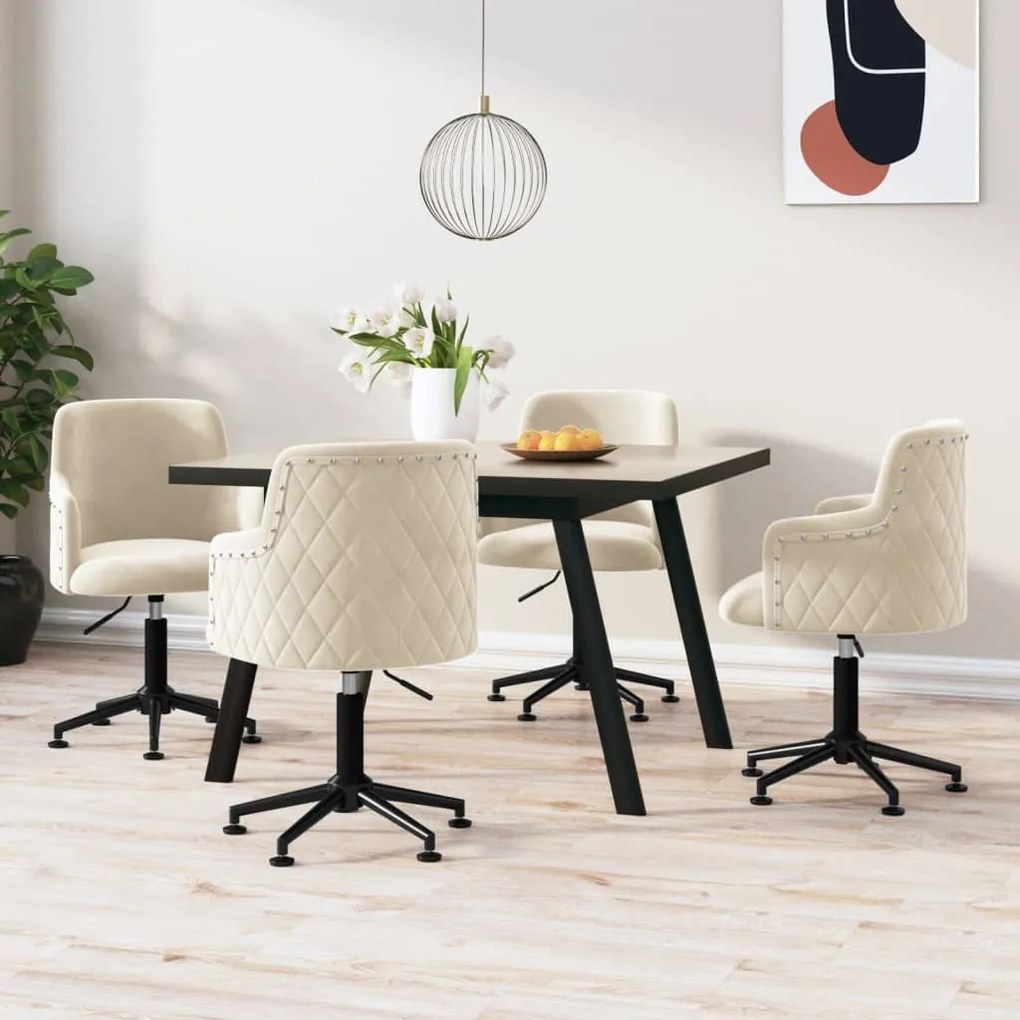 vidaXL Cadeiras de jantar giratórias 4 pcs veludo cor creme