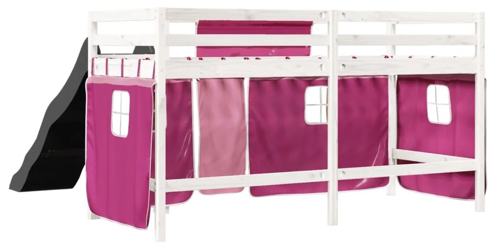 Cama alta p/ criança c/ cortinas 80x200 cm pinho maciço rosa