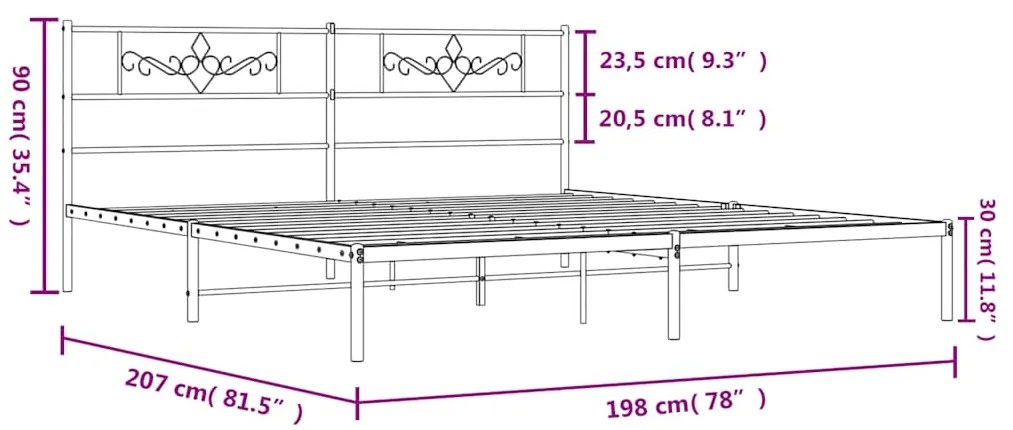 Estrutura de cama com cabeceira 193x203 cm metal branco