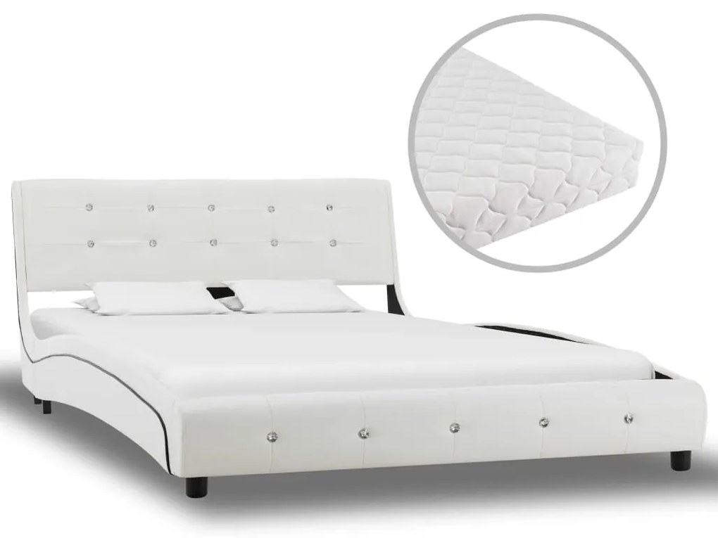 vidaXL Cama com colchão 120x200cm couro artificial branco