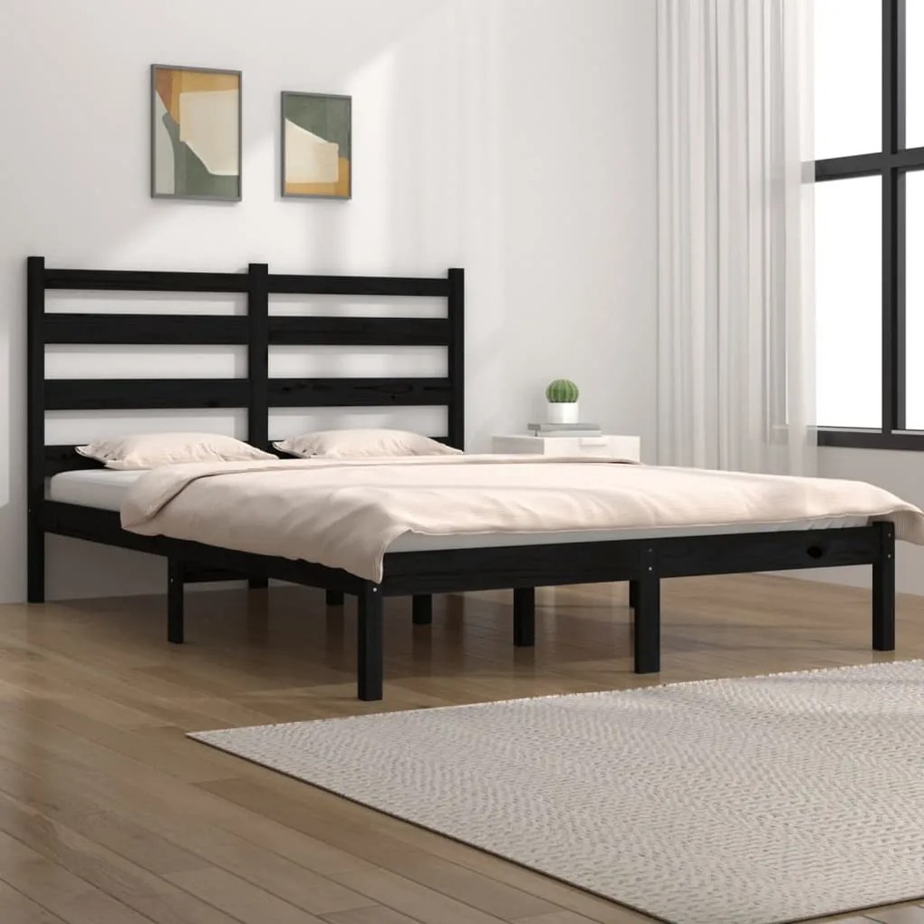 Estrutura de cama king 150x200 cm pinho maciço preto