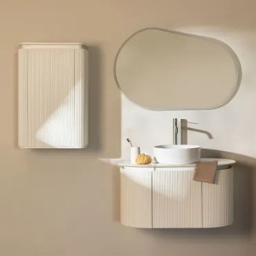 Conjunto De Móvel De Casa De Banho Suspenso Em Madeira Carsone Branco & Branco & Cerâmica Redonda Branca Ø40 Cm Lenka & Oval - Sklum