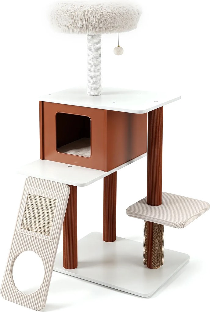 Arranhador para Gatos com Casinha, 77,5 x 29,5 x 51 cm, 4 Níveis, Castanho