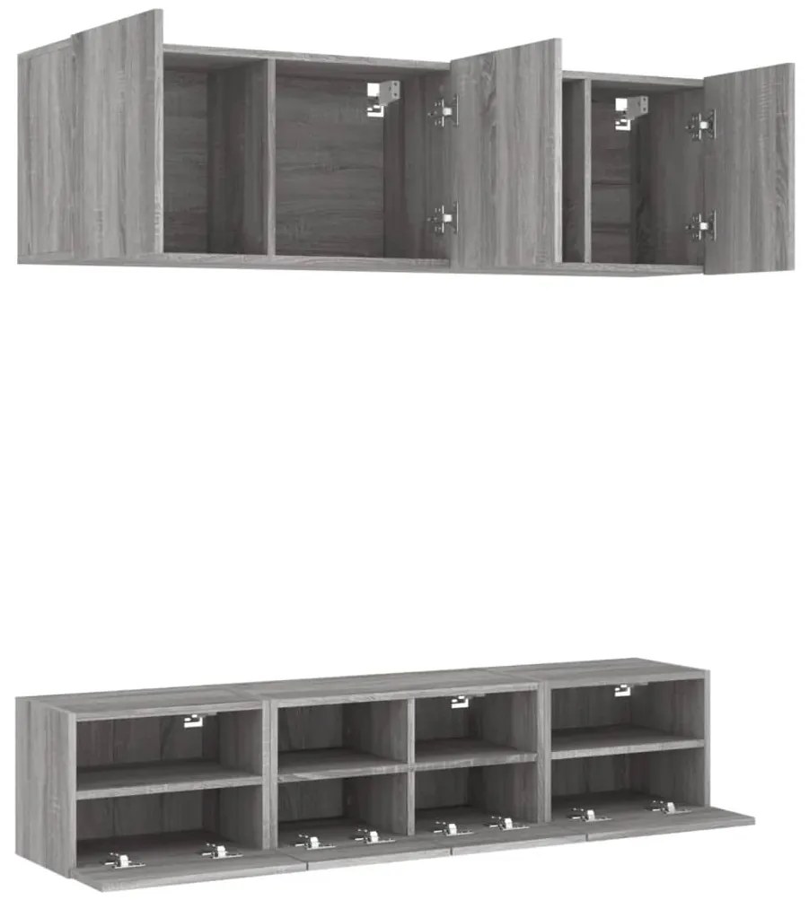 5 pcs móveis de parede p/ TV derivados de madeira cinza sonoma