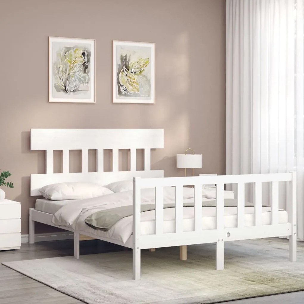 Estrutura de cama com cabeceira 140x200cm madeira maciça branco