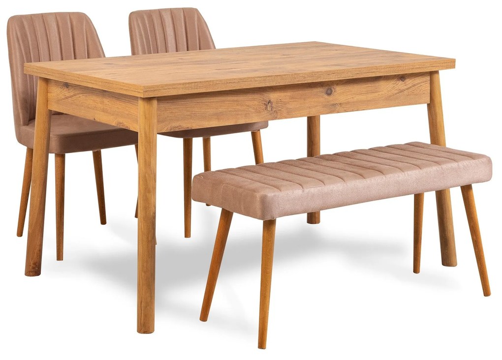 Conjunto de Mesa e Cadeiras Costa – Pinheiro Atlântico e Pedra – Mesa: