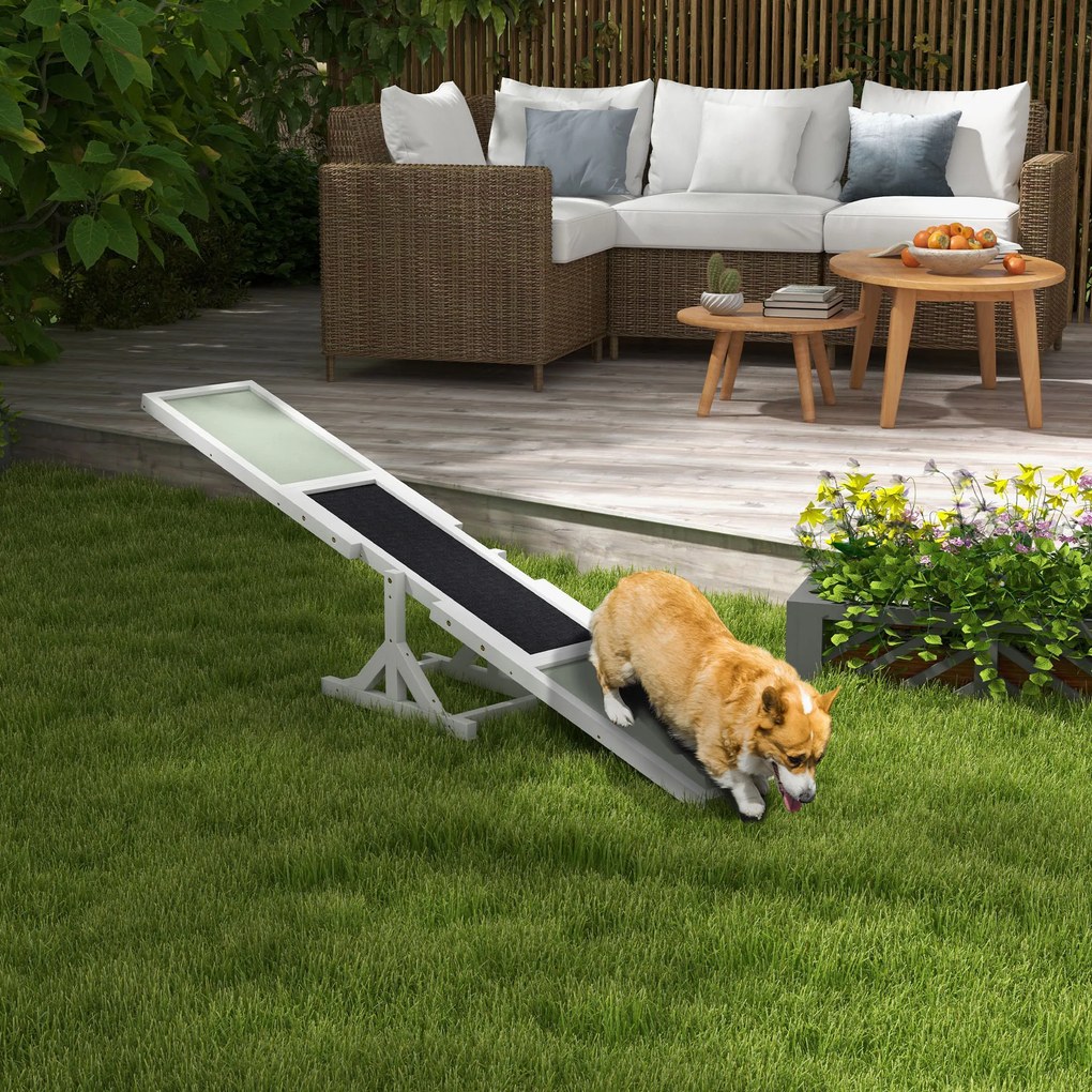 Equipamento de treino de agilidade desportiva para cães – balanço antiderrapante 180 x 30 x 30 cm cinzento e branco