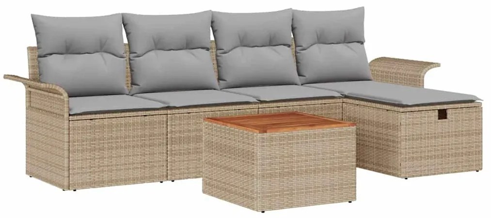 Conjunto de Sofás de Jardim vidaXL de 6 Peças com Almofadas Bege Ratta