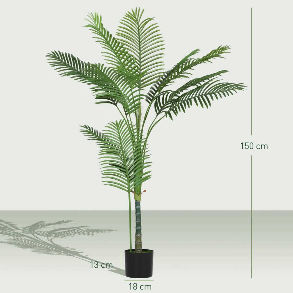 Planta artificial de interior com 150 cm, palmeira artificial com vaso de plástico e acabamento flocado, verde
