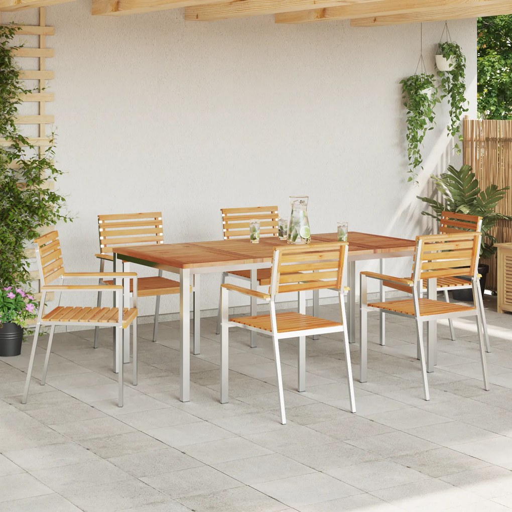 Conjunto de Jantar de Jardim vidaXL de 7 Peças de Madeira Sólida de Te