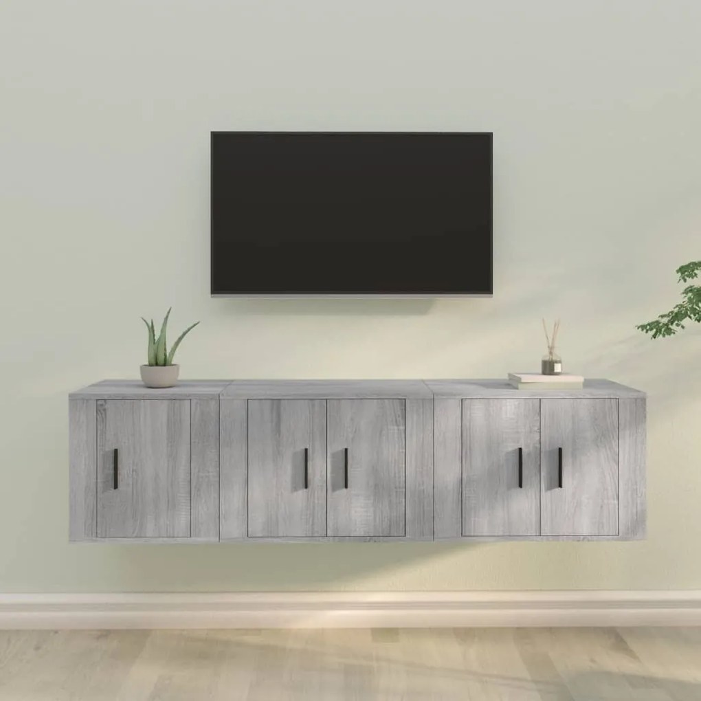 vidaXL Conjunto móveis de TV 3 pcs madeira processada sonoma cinza