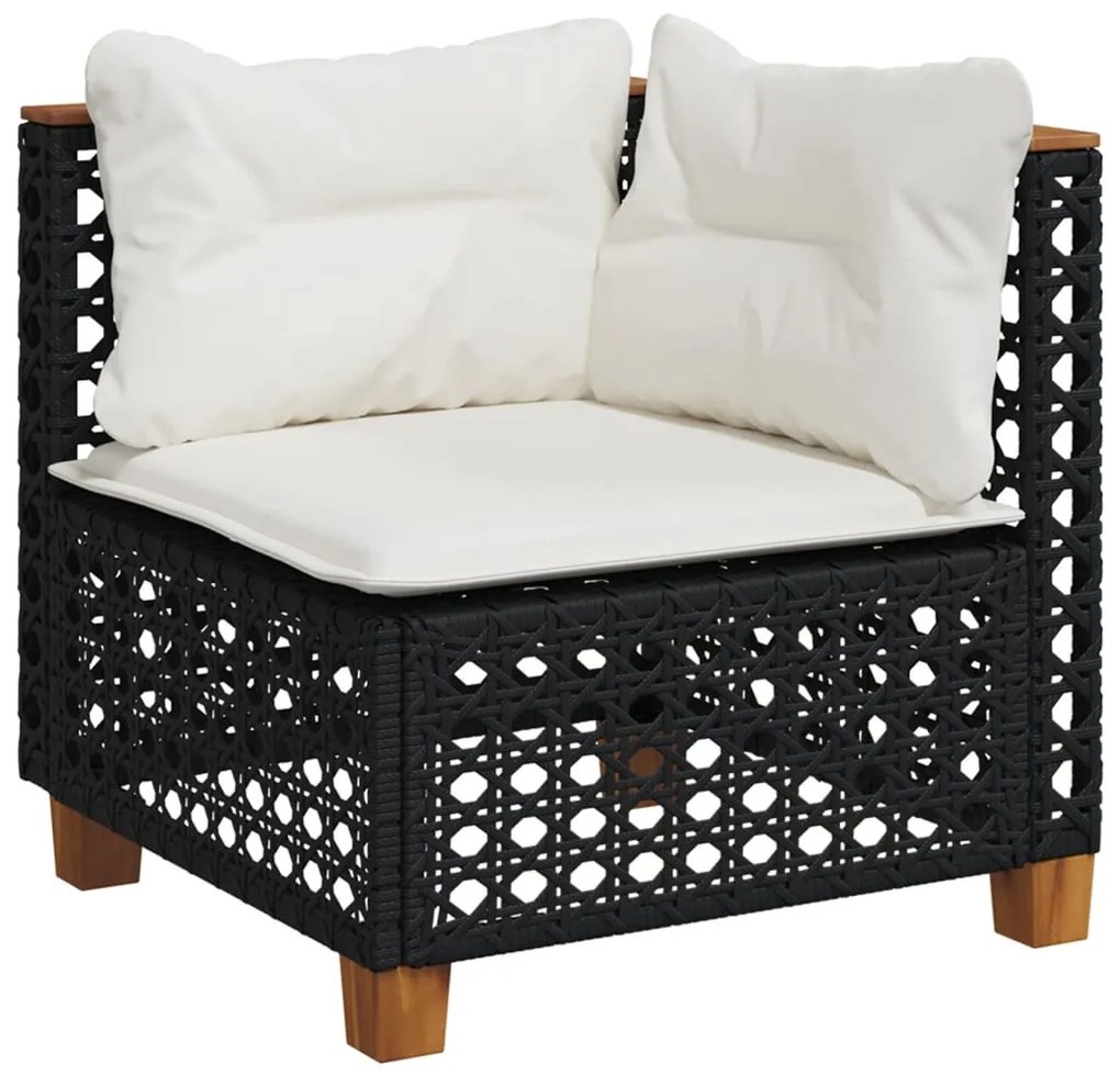 9 pcs conjunto de sofás p/ jardim c/ almofadões vime PE preto