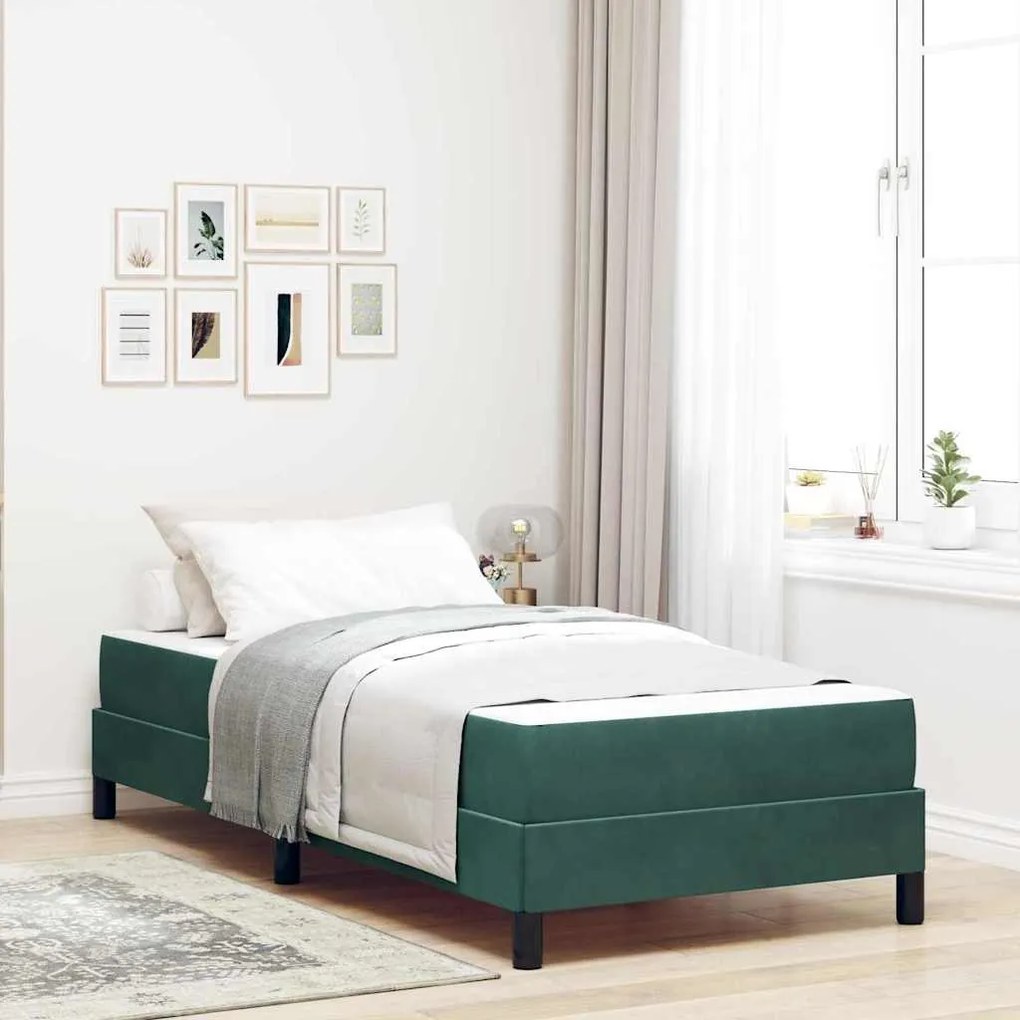 vidaXL Cama Box com colchão Verde Escuro 90 x 220 cm tecido