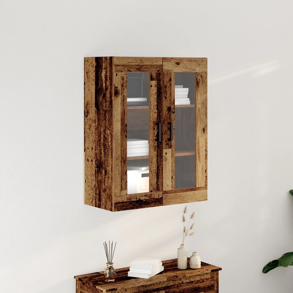 Armário Montado na Parede com Portas de Vidro - Madeira Velha - 69.5x3