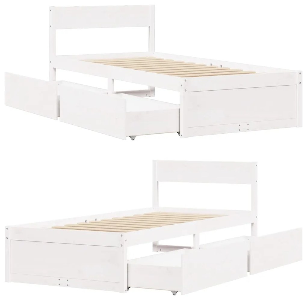 Estrutura de cama c/ gavetas 90x200 cm pinho maciço branco