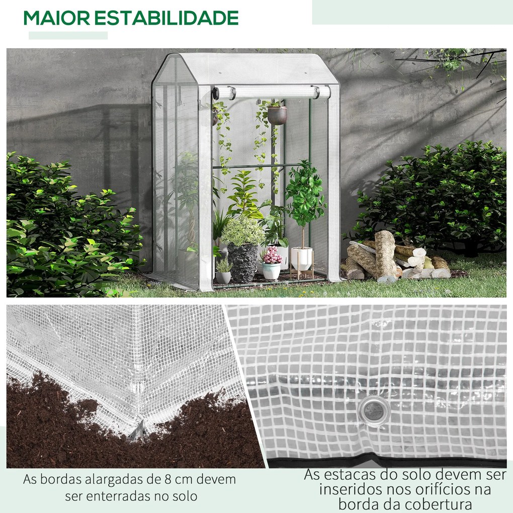 Estufa de Jardim Estufa com Porta Enrolável 8 Orifícios de Ventilação e Estrutura de Metal para Cultivo de Plantas 100x80x150cm Branco