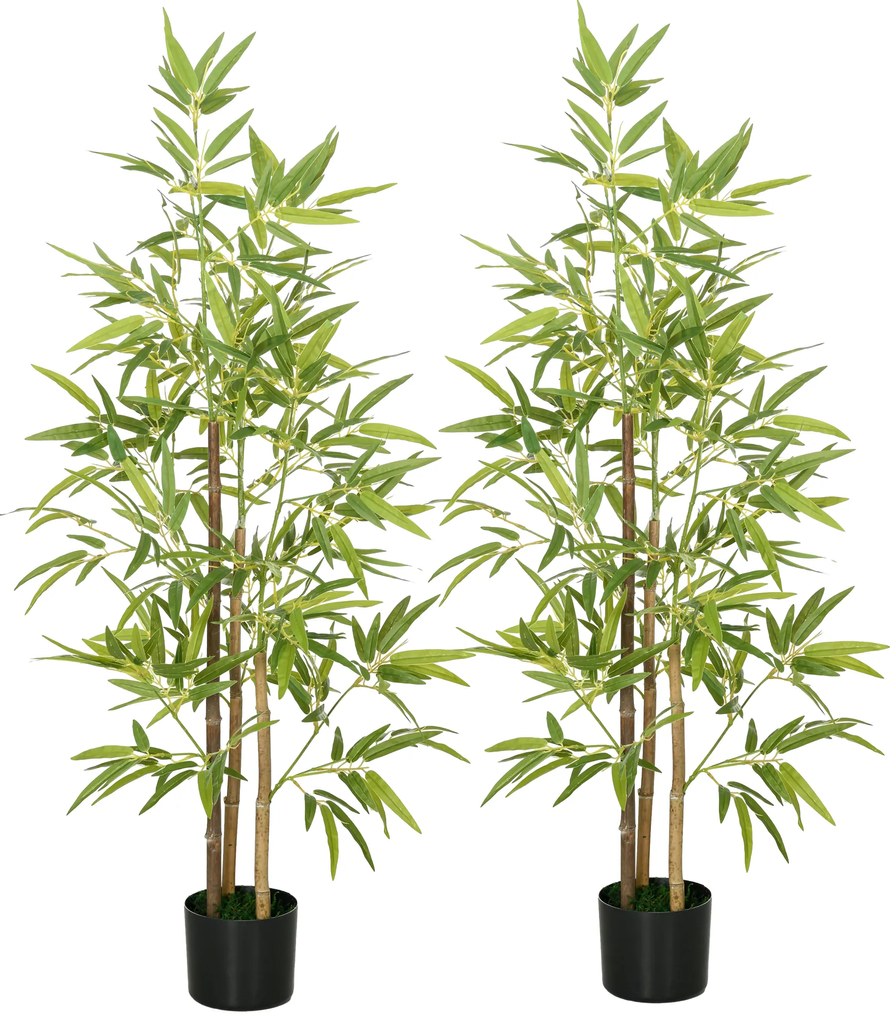 Conjunto de 2 Plantas Artificiais com Vaso Plantas Sintéticas de Bambu com 498 Folhas para Decoração Ø15x120 cm Verde