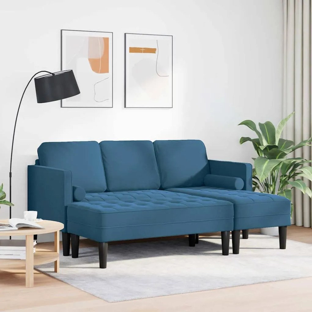 Sofá de Jardim vidaXL com Banco e Almofadas em Veludo Azul em L
