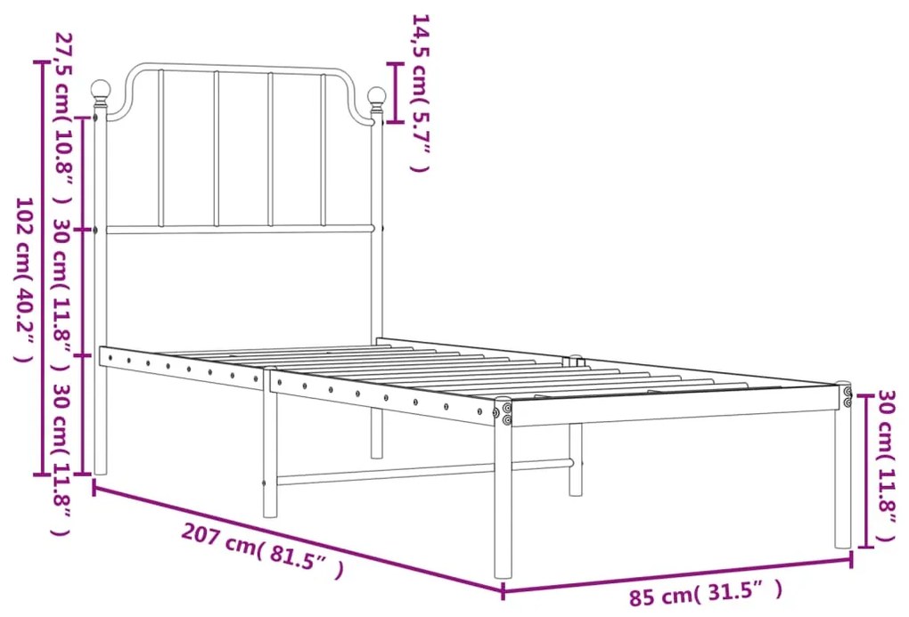 Estrutura de cama com cabeceira 80x200 cm metal preto