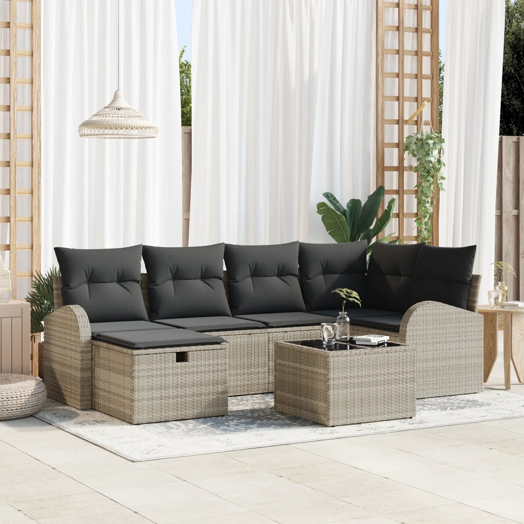 Conjunto de Sofá de Jardim 7 peças com Almofadas Cinza Claro Poliratta