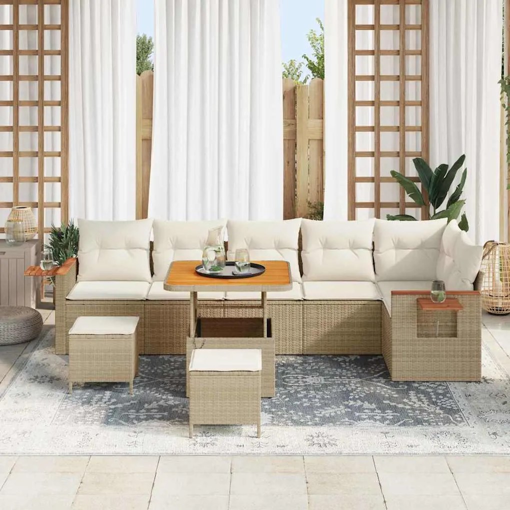 Conjunto de Sofás de Jardim vidaXL com Almofadas Bege Rattan Poliéster