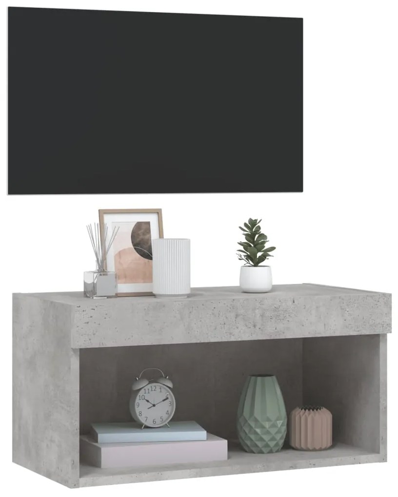 Móvel de TV com luzes LED 60x30x30 cm cinzento cimento
