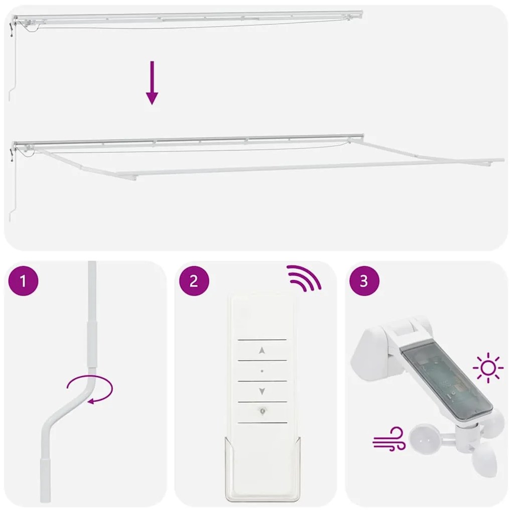 Toldo Retrátil Automático com Listras Multicoloridas LED 600x300 cm