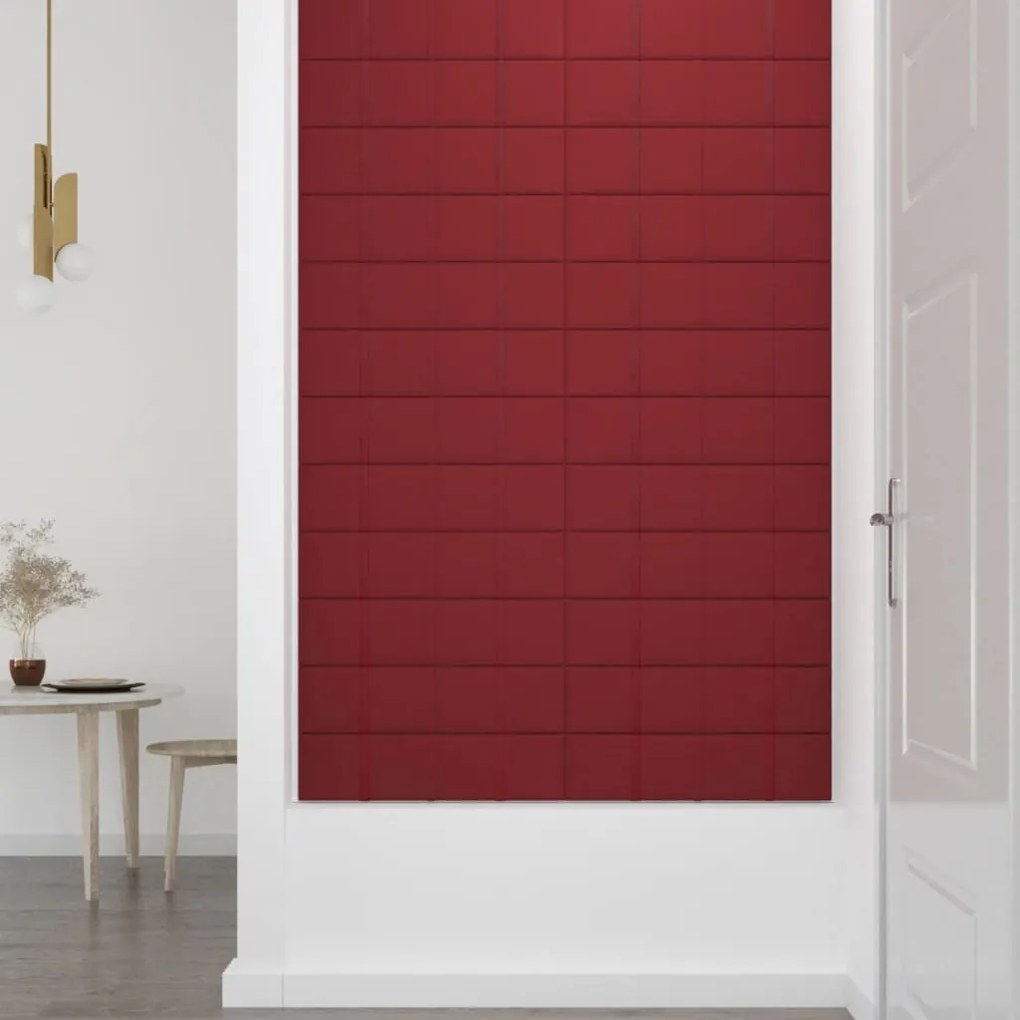Painel parede 12 pcs 60x15 cm veludo 1,08 m² vermelho tinto