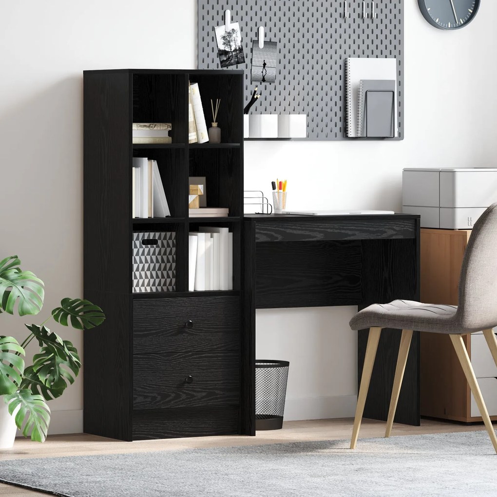 Mesa vidaXL com armazenamento Carvalho Preto Madeira engenheirada, Mes
