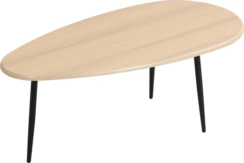 Mesa de centro oval, 108 x 56 x 44 cm em estilo Mid-Century com estrutura metálica para sofá, sala de estar Natural