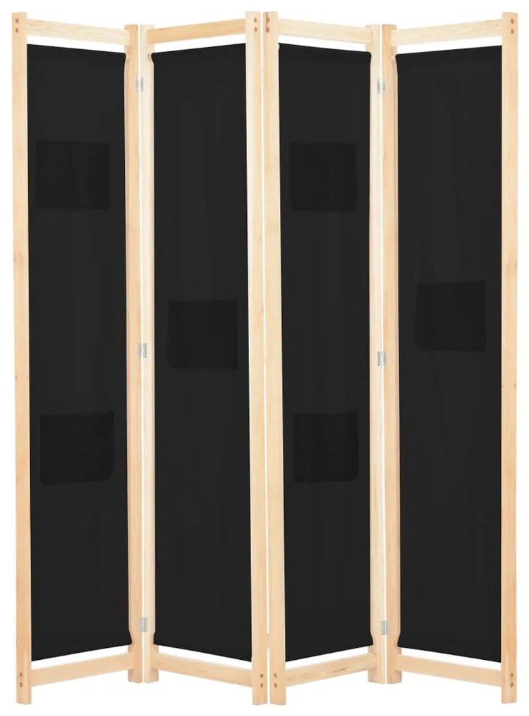 Divisória de quarto com 4 painéis 160x170x4 cm tecido preto