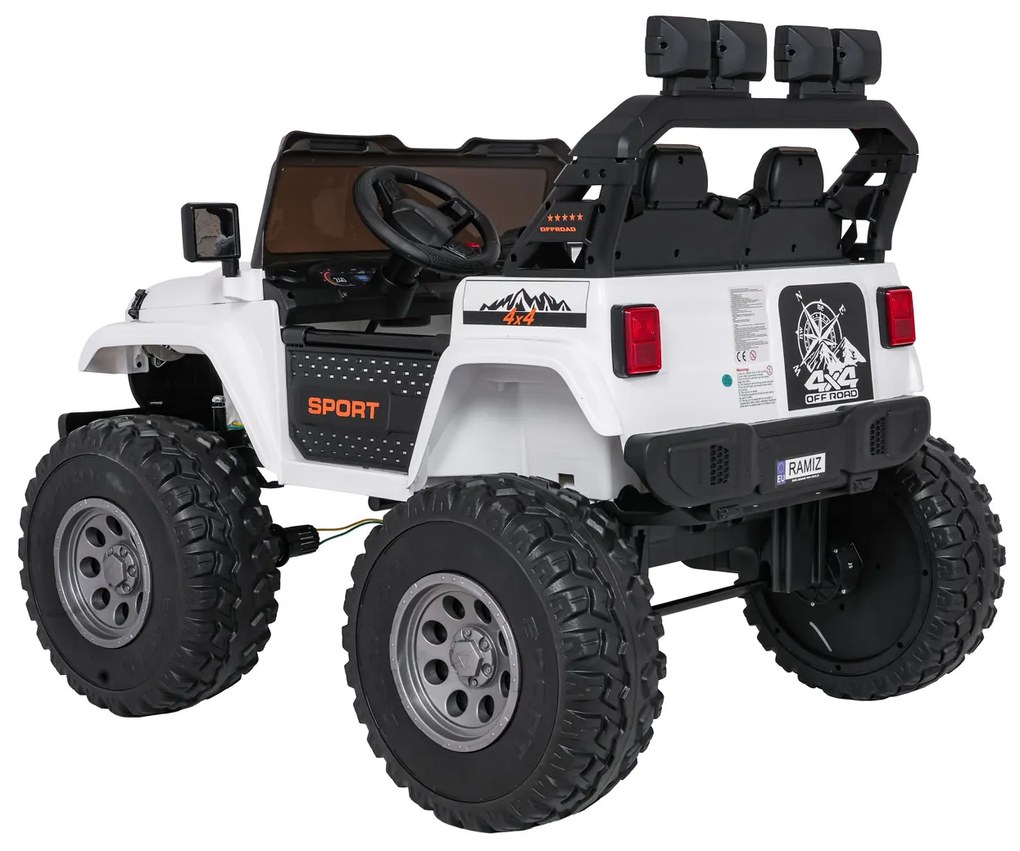 Carro elétrico para Crianças 2 Lugares Extreme Sport 4x4 24V Pneus Espuma EVA, assento couro ecológico Branco