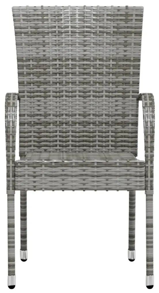 3 pcs conjunto de jantar para jardim vime PE cinzento