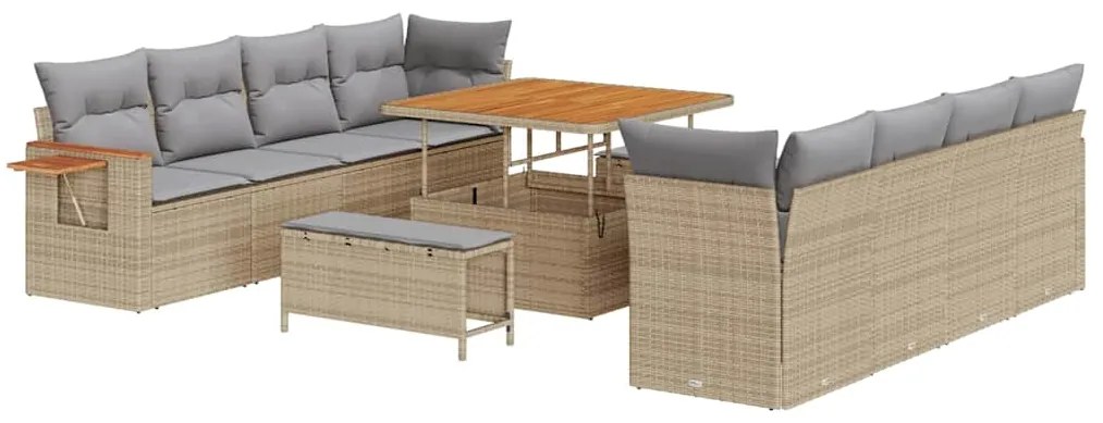 Conjunto de Sofá de Jardim vidaXL com Almofadas Bege Rattan Poliéster